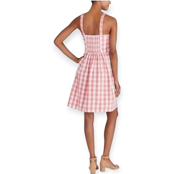 NWOT J Crew pink white gingham smocked fit & flare A-line dress Womens XLarge - Picture 4 of 11